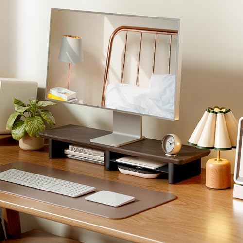 PEGZONE 31.5" Dual Monitor Riser, Metal Shelf Wooden Desk Organizer by Pegzone