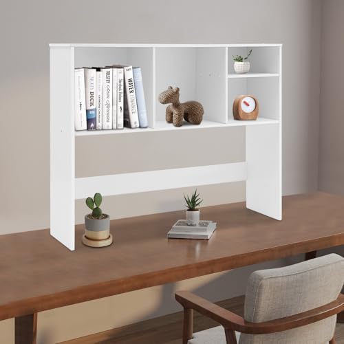 Desktop Bookshelf, PVC Desk Storage Hutch with 5 Shelves for Computer Desk, 3-Tier Desktop Display Organizer Rack for Office Home College Dorm (White, 2 Tire) - Image 2