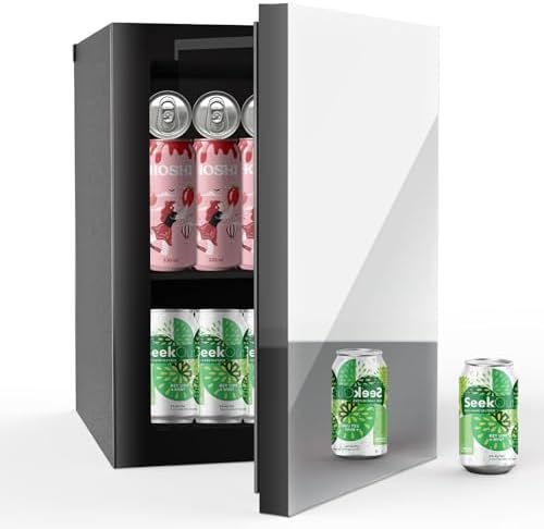 Erivess 0.65 CuFt Mirrored Fridge, 24Can Freestanding Beverage Refrigerator by Erivess