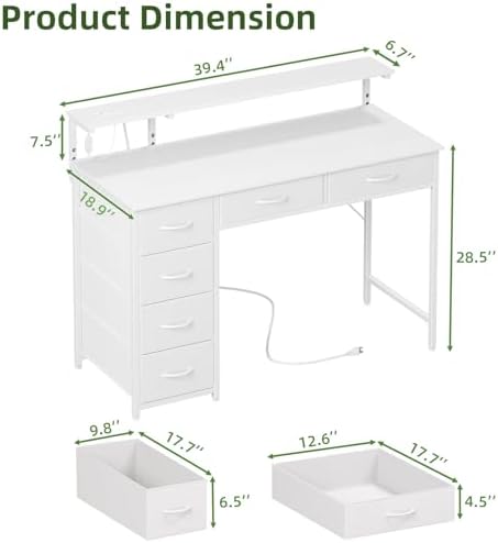 Somdot Computer Desk with Power Outlet and LED Lights, Desk with 6 Drawers - Image 3
