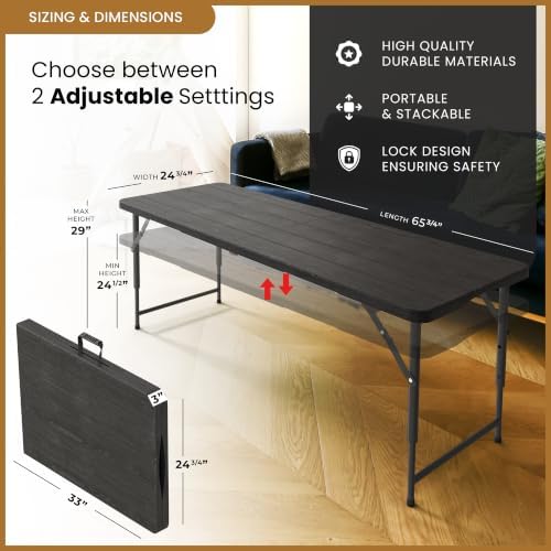 5.5 Feet ADJUSTABLE Foldable Table with Built in Handle & Steel Legs | 5.5FT Heavy Duty Folding Portable | Perfect for Party, Dining, Wedding, Events, Picnic Indoor, Outdoor, Camping, Utility, Folding - Image 2