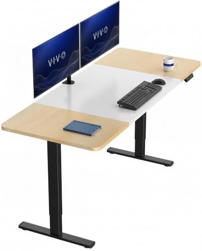VIVO White/Light Wood 71 x 30 in Standing Desk, DESK-KIT-1B7WC by VIVO
