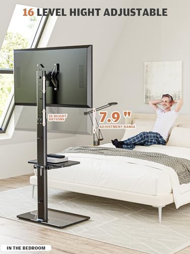Universal Floor TV Stand with Mount for 19 to 43 inch Flat Screen TV, 100 Degree Swivel,Adjustable Height and Tilt Function, 2 Shelves Space Saving Standing TV Mount for Bedroom Living Room Corner - Image 5