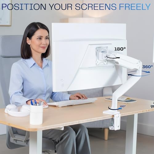 VIVO Premium Aluminum Height Adjustable Single Monitor Articulating Desk Mount Stand with Pneumatic Arm, Fits up to 32 inch Screen, White, STAND-V001QW - Image 6