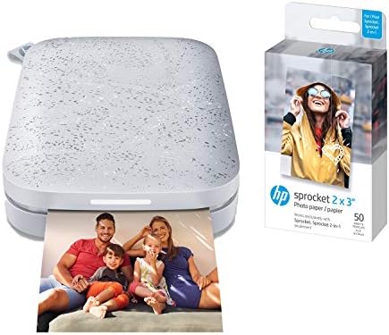 HP Sprocket 2x3" Instant Smartphone Photo Printer (White) and HP Sprocket 2x3" Premium Zink Sticky Back Photo Paper (50 Sheets) by HP