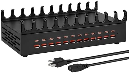USB Charging Station 300W 24 Ports, Smart Power Distribution and Safety Protection PD/QC Charging Technology Multi Port Fast Charger with 12 USB-C and 12 USB-A for Multiple Devices by Lcoco%26Dream