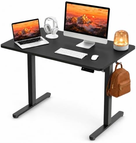 Electric Standing Desk, 40" x 24" Adjustable Height Sit Stand Desk, Small Space Workstation, Compact Computer Desk for Home Office, Stable Steel Frame (Black) by Unknown