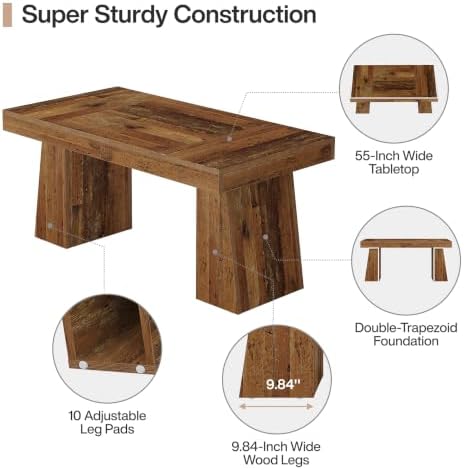 Tribesigns 55" Executive Desk, Wooden Office Desk with Double Pedestal, Modern Simple Computer Writing Table for Home Office, Mix Brown - Image 5