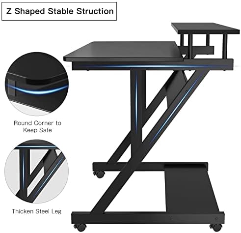 Dripex Computer Desk for Small Spaces, 27.5 inch Small Computer Desk, 3 Tier Compact Desk with Monitor Shelf and Bottom Storage Shelves, Space Saving Desk, Black - Image 4
