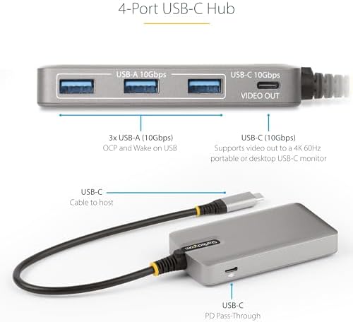 StarTech 4-Port USB-C Hub, 10Gbps, DP Alt Mode 4K 60Hz, 100W PD, Driverless - Image 4