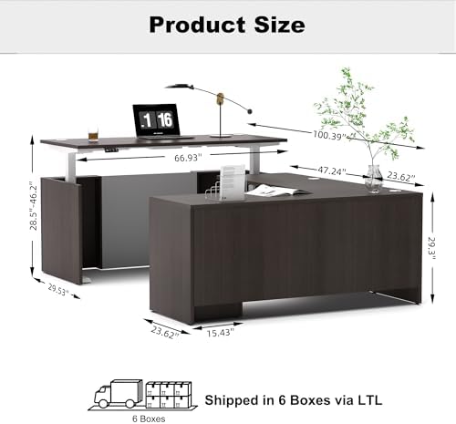 Adjustable Height Executive Standing Desk | Dual Motor Electric Sit-Stand Workstation with 4 Memory Handsetctric Sit-Stand Desk with Lockable Storage (1, U-Shape- Khalba Oak) - Image 2