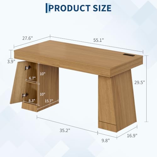 55" Executive Desk with Power Outlet, Storage Cabinet - Image 2