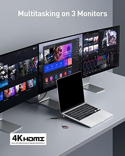 Baseus Laptop Docking Station, 4K Multitasking Docking Station with 2 HDMI+DP, PD, 3 USB-A, RJ45, Audio, TF/SD Card Reader, USB Hub Compatible for MacBook/Dell/HP/Surface/Lenovo - Image 3