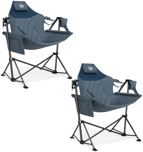 TIMBER RIDGE Hammock Camping Chair with Adjustable Backrest, Heavy Duty Folding Hammock Chair Supports 350lbs, Portable Hammock Chair for Camping, Travelling and Patio, Blue 2 Pack by TIMBERRIDGE