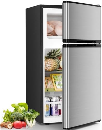 Antarctic Star Mini Fridge with Freezer, Double Door Compact Refrigerator, Adjustable Thermostat, Small Fridge for Bedroom Office Dorm Apartment, 2.45 Cu.Ft Silver by AntarcticStar