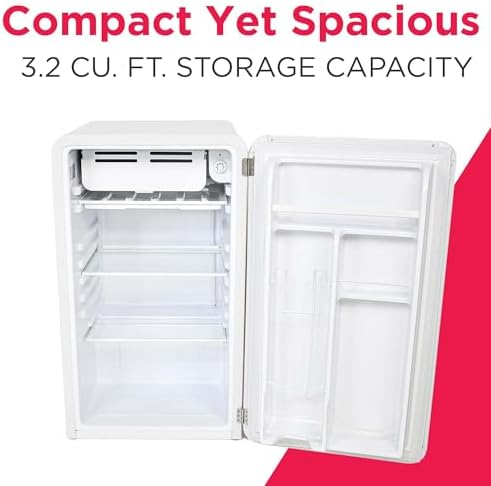 Frigidaire Retro Compact Refrigerator with Chiller, 3.2 cu ft Countertop Fridge, Built-In Bottle Opener, Rounded Corners, Premium, for Office, Bedroom, Dorm Room, Cabin, 18.5D x 20W x 31.5H (White) - Image 3