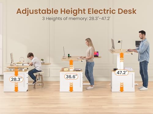 SEDETA Farmhouse L Shaped Electric Standing Desk, 70.9" x 39.4" Height Adjustable Office Executive Desk with 3 Drawers, Standing Computer Desks with Power Outlet for Home Office, Oak - Image 4