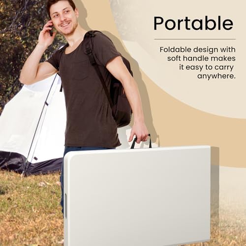 Our Modern Space 8 Feet Foldable Table with Built in Handle & Steel Legs | 8 FT Heavy Duty Portable | Perfect for Party, Dining, Wedding, Events, Picnic Indoor, Outdoor, Camping, Temporary - 8 Foot - Image 6