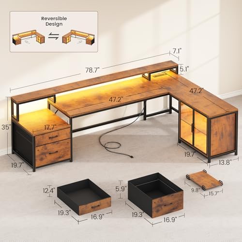 SEDETA 78.7” Large L Shaped Office Desk with Storage Drawers, LED Lights - Image 2