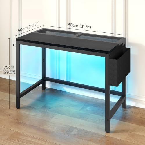 YATINEY Computer Desk with LED Lights, Small Gaming Desk with Storage Bag - Image 3