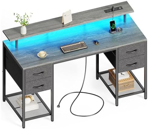 Huuger 55 inch Computer Desk with Power Outlets & 4 Drawers by Huuger