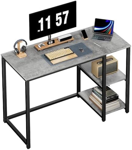 SINPAID Computer Desk 40 inches with 2-Tier Shelves Sturdy Grey Desks with Large Storage Space Modern Gaming Desk Study Writing Laptop Table, Gray by SINPAID