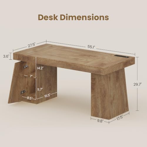 55" Wood Executive Desk with Storage, Home Office Desk - Image 2