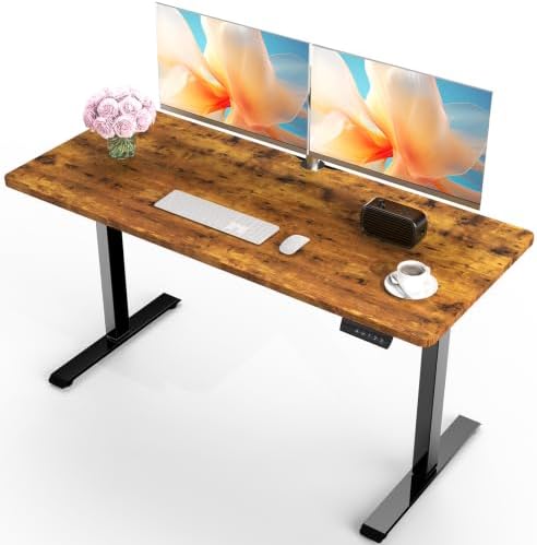 Veken 55 Inch Large Electric Standing Desk, Gaming Table, Brown by Veken