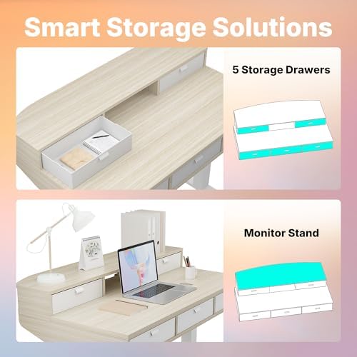 HUANUO 40 x 24 Inch Electric Standing Desk with 4 Drawers, Natural - Image 3