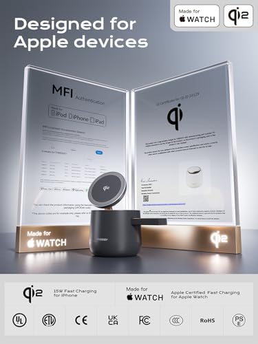 THREEKEY 4 in 1 Qi2 Magnetic Wireless Charging Station, 15W Fast Charger with Made for Apple Watch Charging Module, for iPhone 17–12 Series & AirPods, 65W Adapter Included - Image 2