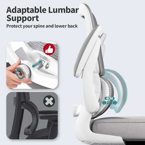 TRALT Office Chair - Ergonomic Desk Chair with Adjustable Lumbar Support, Mesh Computer Chair, Executive Chair for Home Office Comfortable Lumbar Support (1, White) - Image 4