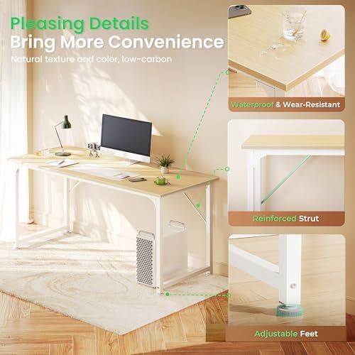 Huuger Computer Desk, 54 Inch Office Desk, Gaming Desk with Storage, Writing Desk Work Desk for Home Office, Study, Modern Simple Desk, Large Legroom, Metal Frame, Maple - Image 5