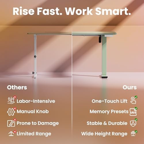 HUANUO 32x19 Inch Small Electric Standing Desk, Adjustable, Sage Green - Image 6