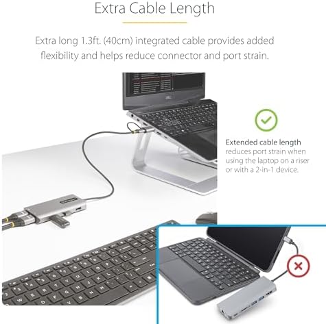 StarTech USB-C/A Dual-HDMI Adapter, 4K 30Hz and 1080p, 3X USB-A 5Gbps Hub - Image 5