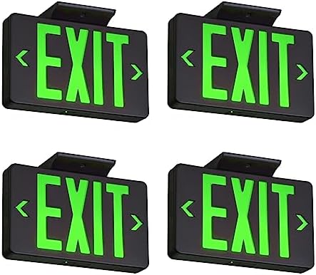 TANLUX Green Exit Sign with Black Housing, LED Emergency Exit Light with Battery Backup, UL Listed, Hardwired Exit Signs with Emergency Lights, Commercial Emergency Lights for Business - 4 Pack by Unknown