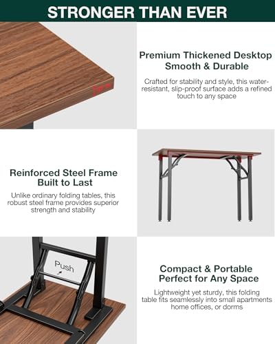 Frylr Small Folding Computer Desk – 43.3 Inch Portable Table for Craft and Study, Lightweight Desk for Small Spaces, Foldable Laptop Table Built-in AC/USB Outlets for Convenience, Dark Walnut - Image 5