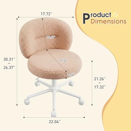 Homkdom Round Vanity Chair with Silent Wheels, 17.32" Wide Seat - Image 2