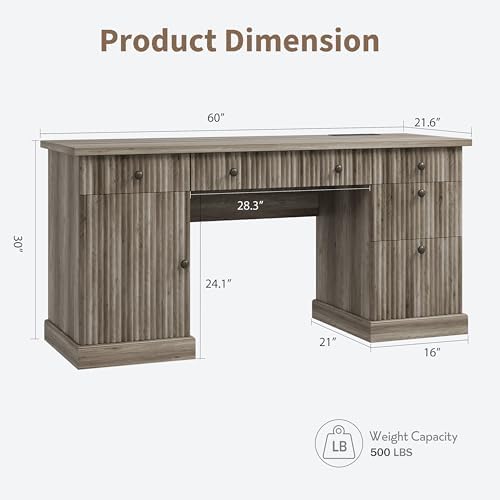 Garvee 60" Office Desk with Storage & Drawers for Home Office, Grey - Image 2