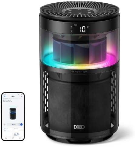 DREO Smart Air Purifier With RGBIC Light,Home Air Cleaner with Wi-Fi/Voice/Alexa, 4 Speeds & Auto/Turbo/HEPA Sleep Modes for Smoke, Dust, Pollen, Odor, PM2.5 Monitor, DREO 530S, DR-HAP010S Black by DREO