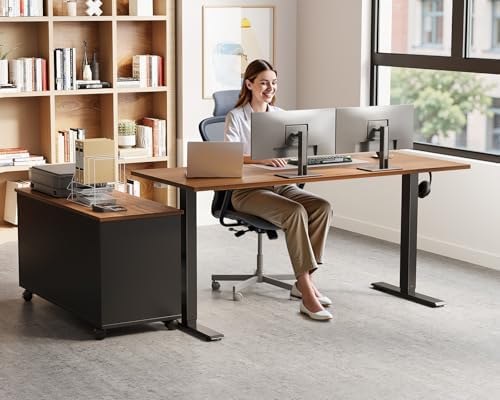 OffiGo 48" L Shaped Electric Standing Desk with Cabinet Sets, Walnut/Black - Image 2