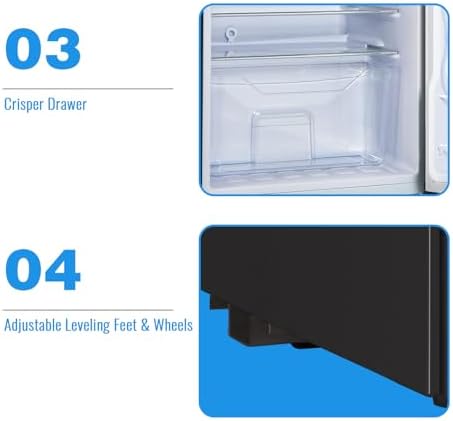 WANAI 3.5 Cu.Ft Retro Mini Fridge with Handle Compact Refrigerator Black - Image 6