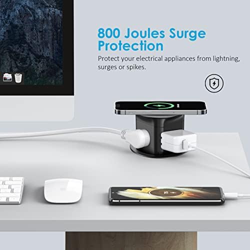 Jgstkcity Pop Up Outlet with 15W Wireless Charger,4 Outlets 15A, Splash Resistant,3 inch Desk Hole Power Grommet,Space Saver Outlet for Kitchen Countertop,Office Conference Table,ETL Listed (Black) - Image 4