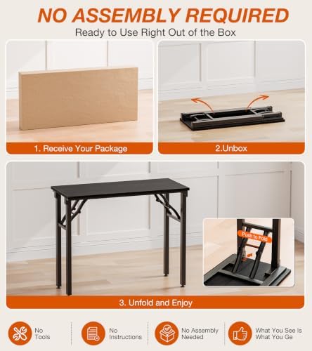 Folding Table Computer Desk - 35.8" No Assembly Folding Desk Design and Foldable Office Desk, Small Desk for Bedroom, Compact Storage Portable Use for Dorm and RV Small Space, Dark Oak - Image 3