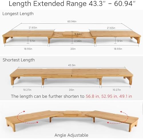 Nnewvante Monitor Stand Riser 60 inch Bamboo Dual Monitor Stand for Desk - Image 4