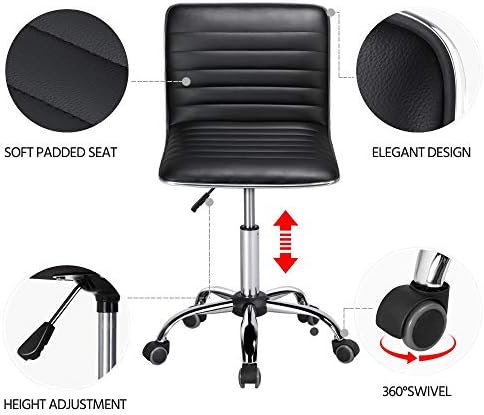 Yaheetech Black Armless Vanity Desk Chair with Wheels, Ribbed PU Leather - Image 4