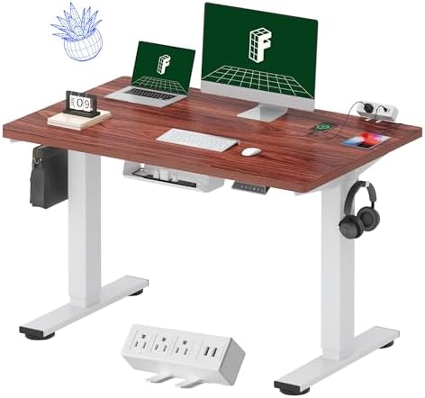 FLEXISPOT EN2 48"x30" Whole-Piece Standing Desk with Power Strip, Mahogany by Unknown