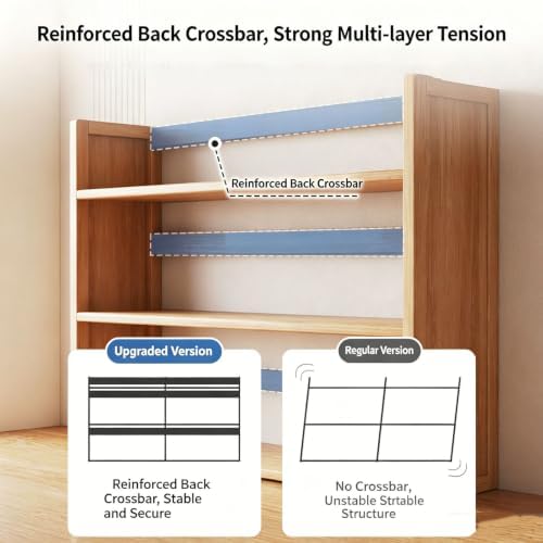 3 Tier Solid Wood Bookshelf for Desktop with Storage Shelves - Image 5
