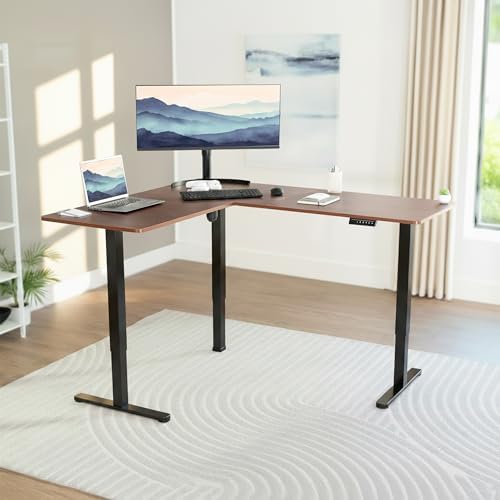 VIVO Dark Walnut 63 x 55 in Corner Standing Desk, DESK-E3CTD - Image 2