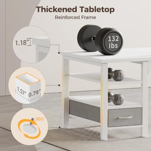Mericonia 54" Computer Desk with Drawer, 1.2" Thick Reversible Office Desk - Image 4