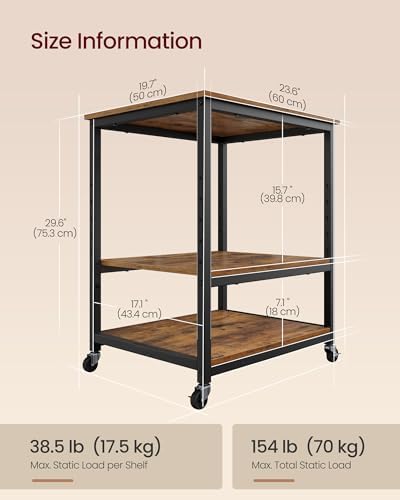 VASAGLE 3-Tier Printer Stand with Locking Wheels, Under Desk Printer Table - Image 3